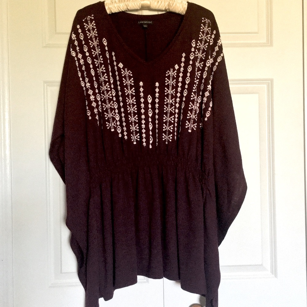 Lane Bryant Embossed Burgundy Ruched Flowy Top